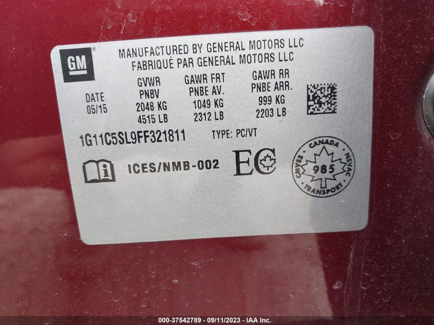 2015 CHEVROLET MALIBU LT - 1G11C5SL9FF321811