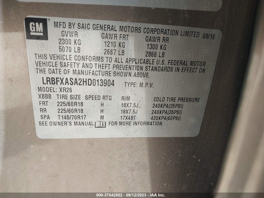 VIN LRBFXASA2HD013904 2017 BUICK ENVISION PREFERRED