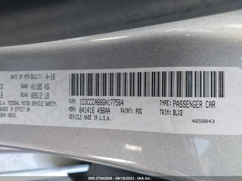 2016 CHRYSLER 200 LIMITED - 1C3CCCAB8GN177564
