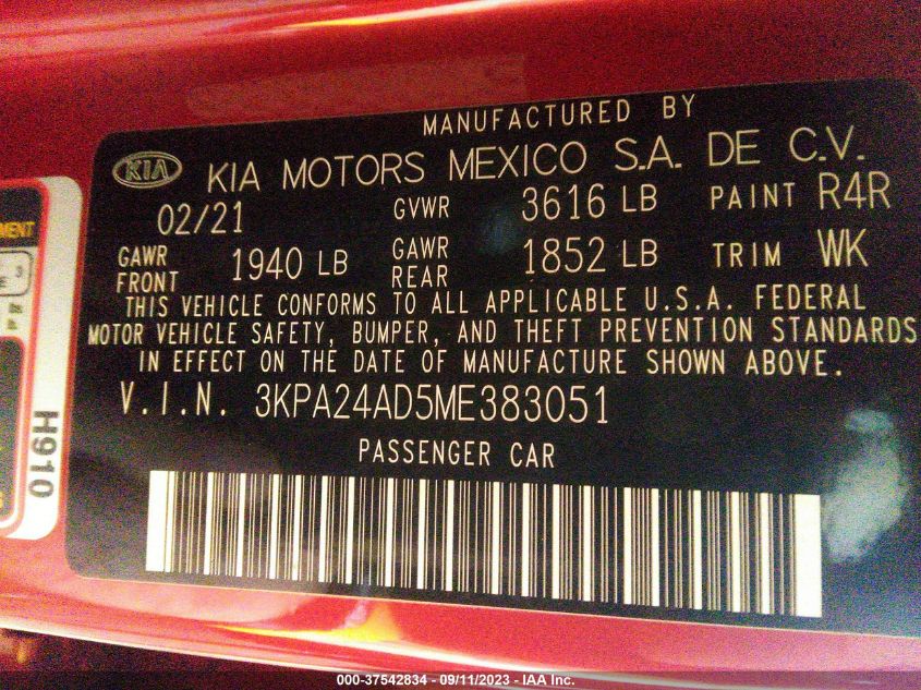 2021 KIA RIO LX/S - 3KPA24AD5ME383051