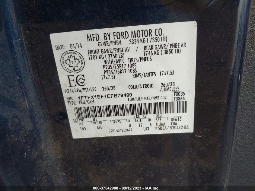 2014 FORD F-150 XL/XLT/STX/LARIAT/FX4 - 1FTFX1EF7EFB79490