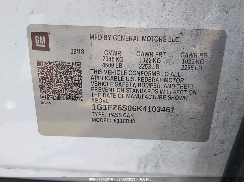 2019 CHEVROLET BOLT EV PREMIER - 1G1FZ6S06K4103461