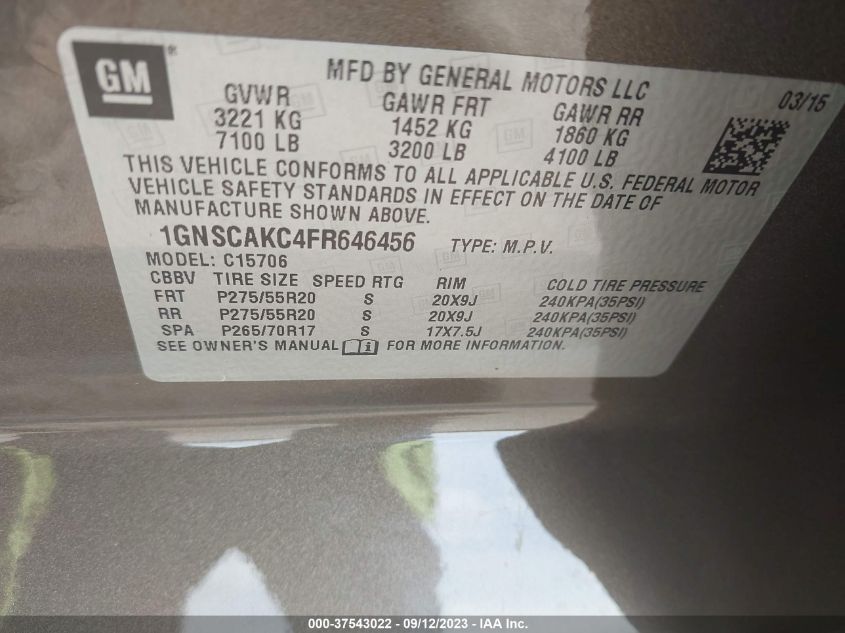 2015 CHEVROLET TAHOE LS - 1GNSCAKC4FR646456