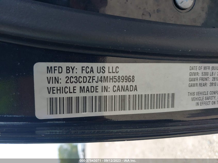 2021 DODGE CHALLENGER 6.4L V8 FI OHV 16V N(VIN: 2C3CDZFJ4MH589968