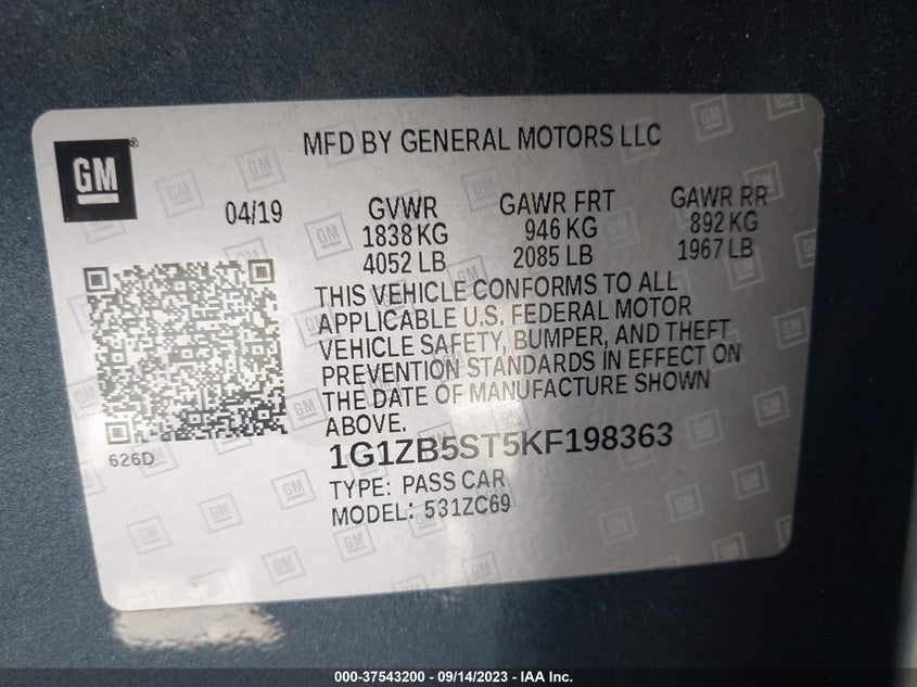 VIN 1G1ZB5ST5KF198363 2019 CHEVROLET MALIBU LS