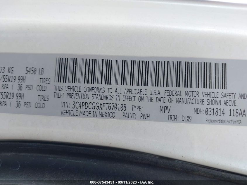 2015 DODGE JOURNEY CROSSROAD - 3C4PDCGGXFT670108