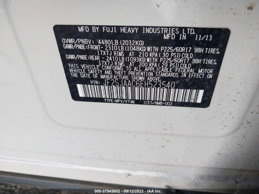 2014 SUBARU FORESTER 2.5I - JF2SJAAC6EH523540