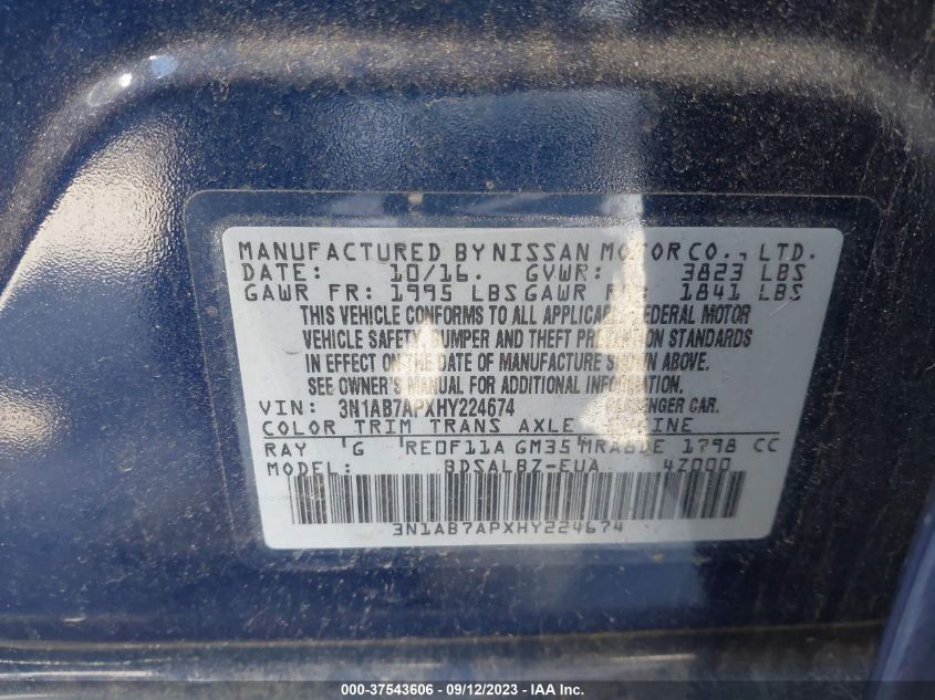 2017 NISSAN SENTRA S - 3N1AB7APXHY224674
