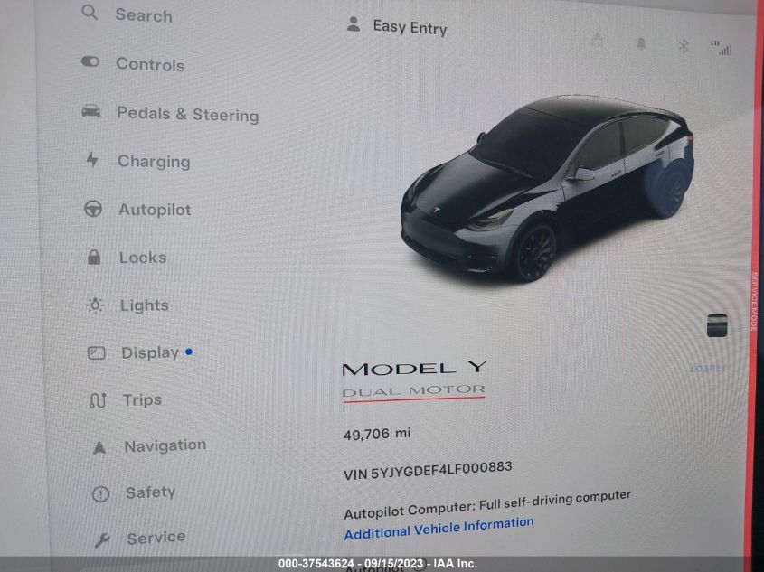 2020 TESLA MODEL Y - 5YJYGDEF4LF000883