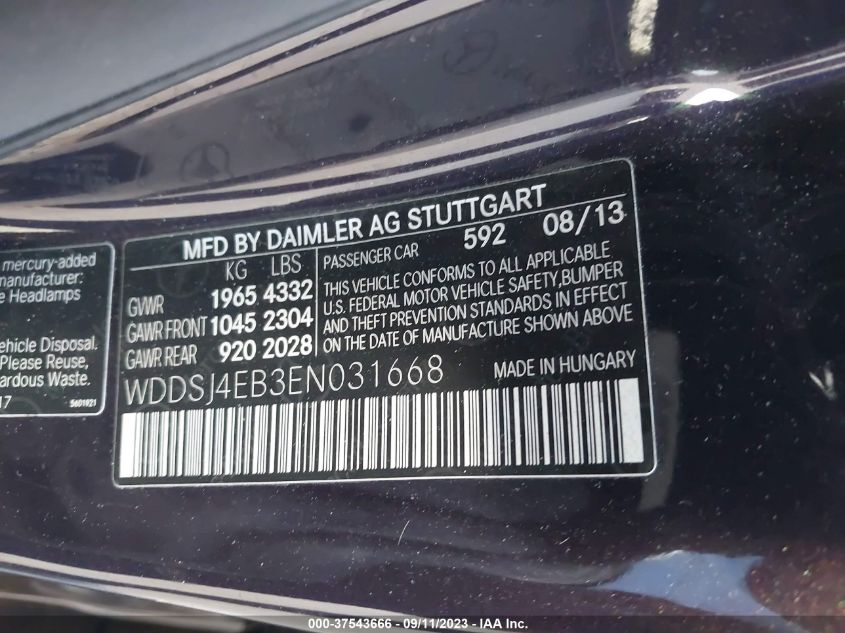 2014 MERCEDES-BENZ CLA-CLASS CLA 250 WDDSJ4EB3EN031668