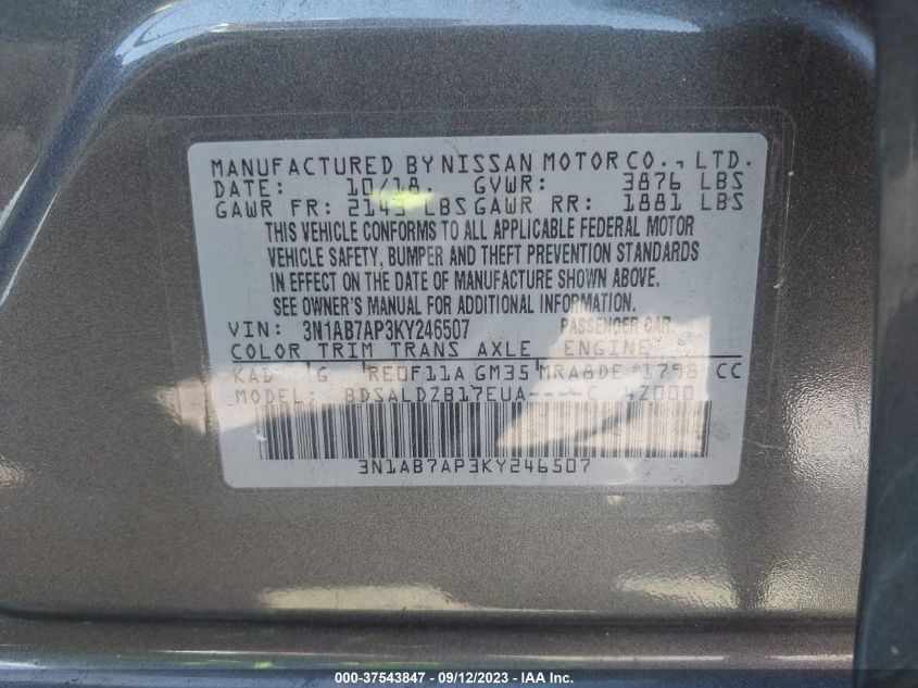 2019 NISSAN SENTRA SV - 3N1AB7AP3KY246507