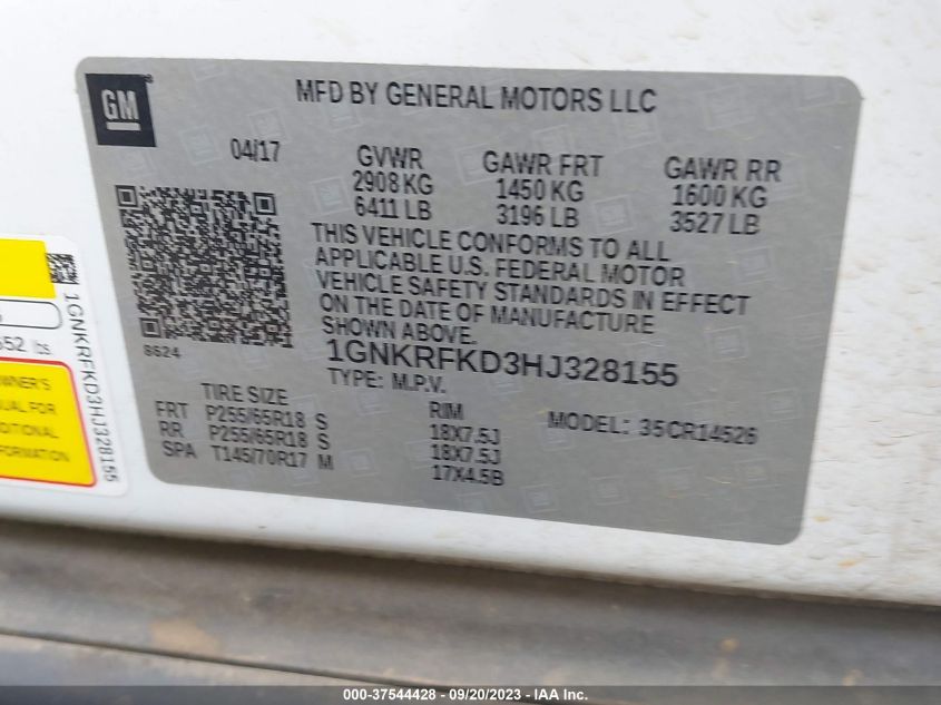 2017 CHEVROLET TRAVERSE LS - 1GNKRFKD3HJ328155
