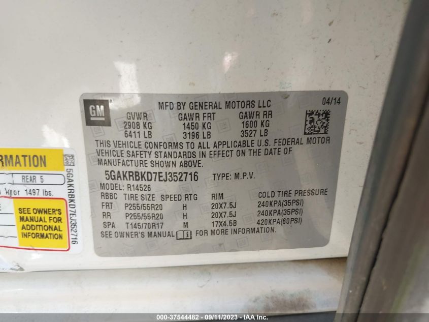 2014 BUICK ENCLAVE - 5GAKRBKD7EJ352716