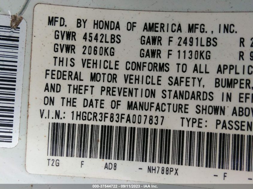2015 HONDA ACCORD SEDAN EX-L - 1HGCR3F83FA007837