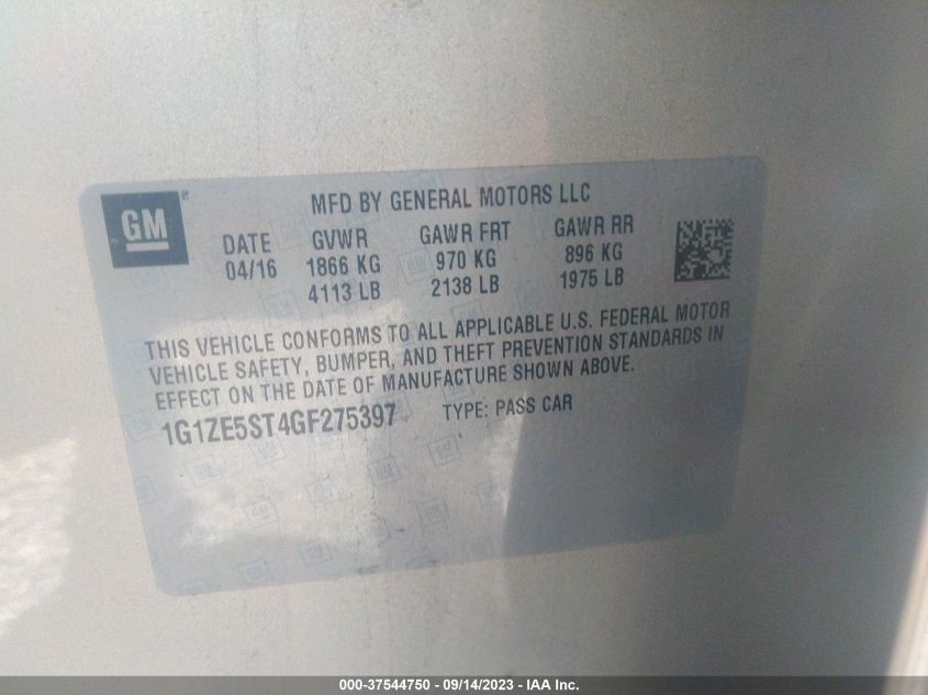 2016 CHEVROLET MALIBU LT - 1G1ZE5ST4GF275397