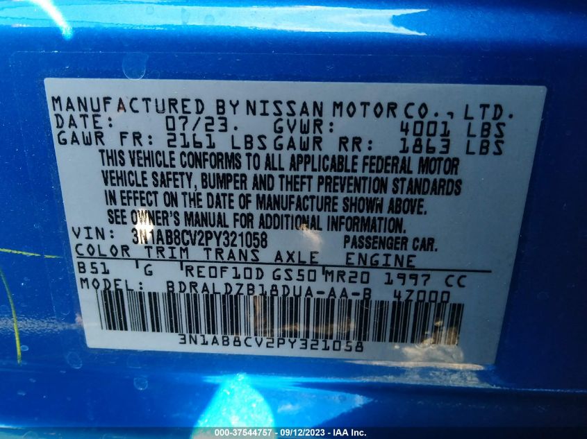 2023 NISSAN SENTRA SV - 3N1AB8CV2PY321058