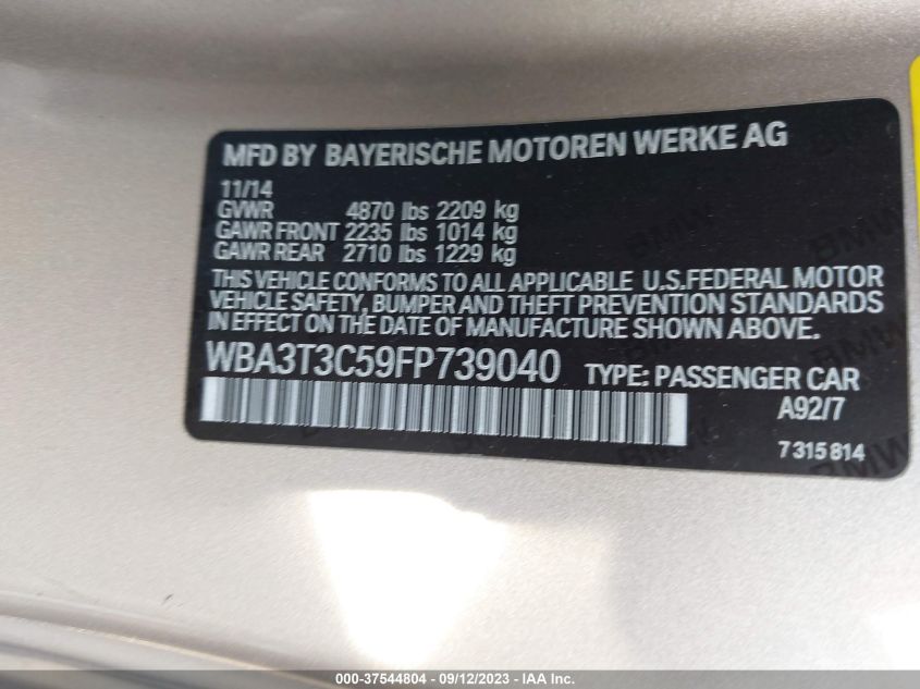 2015 BMW 435I WBA3T3C59FP739040