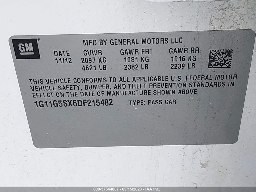 2013 CHEVROLET MALIBU LT - 1G11G5SX6DF215482
