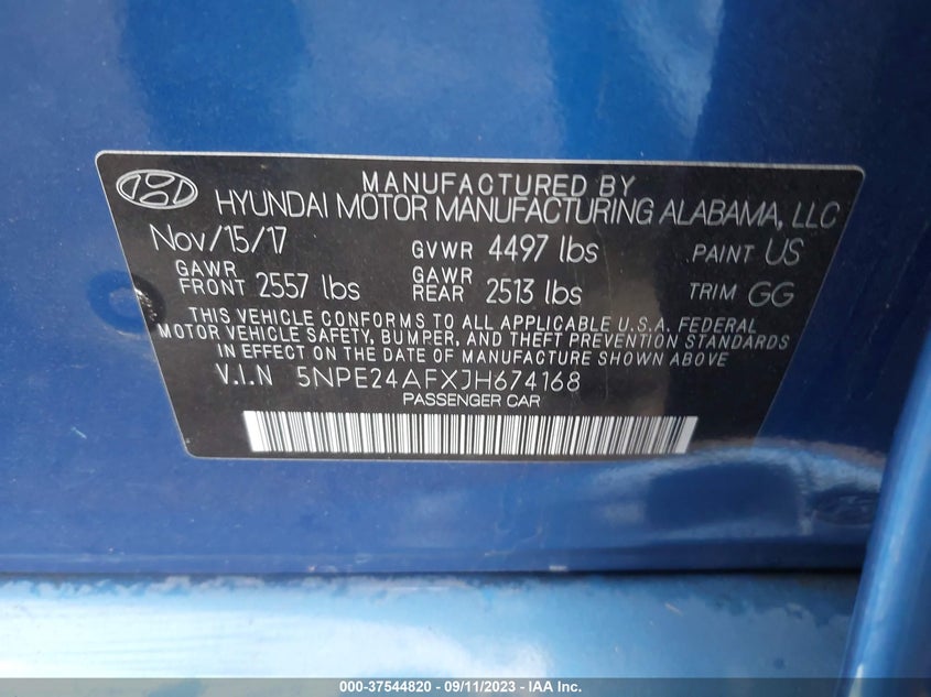 VIN 5NPE24AFXJH674168 2018 HYUNDAI SONATA SE