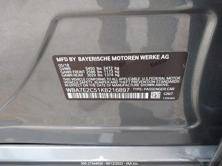 2019 BMW 7 SERIES 740I - WBA7E2C51KB216897