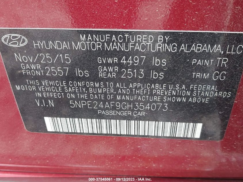 2016 HYUNDAI SONATA SE - 5NPE24AF9GH354073