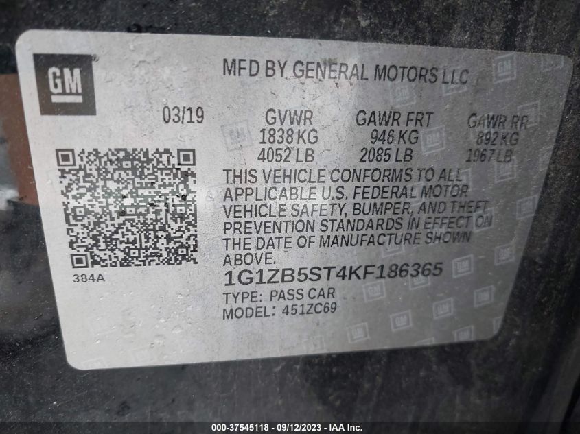 2019 CHEVROLET MALIBU LS - 1G1ZB5ST4KF186365