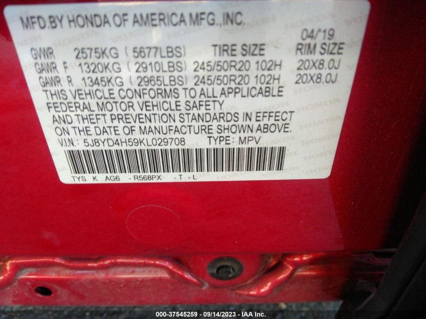 5J8YD4H59KL029708 Acura MDX TECHNOLOGY 9