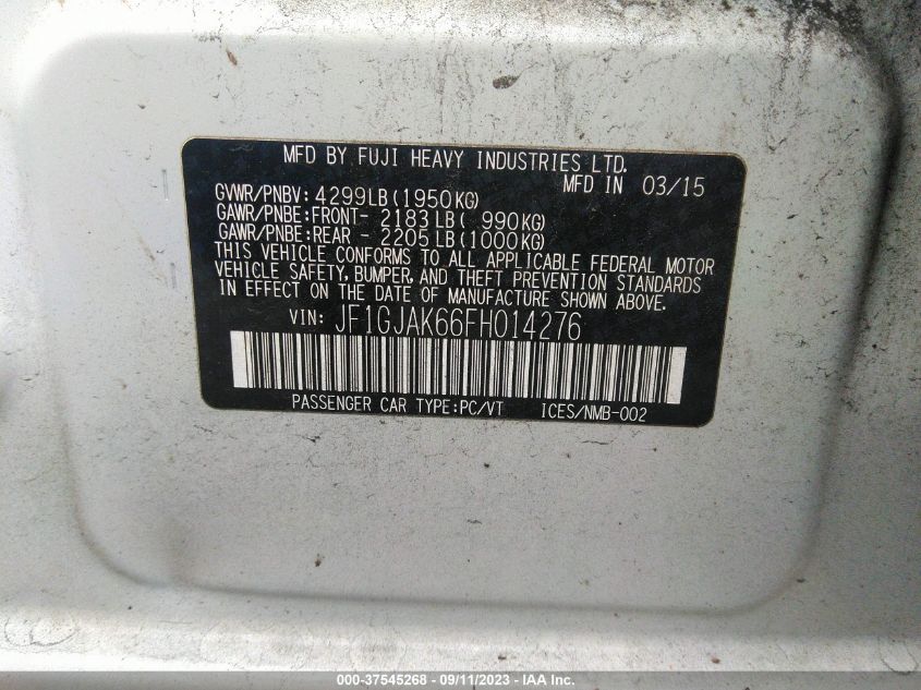 2015 SUBARU IMPREZA SEDAN PREMIUM - JF1GJAK66FH014276