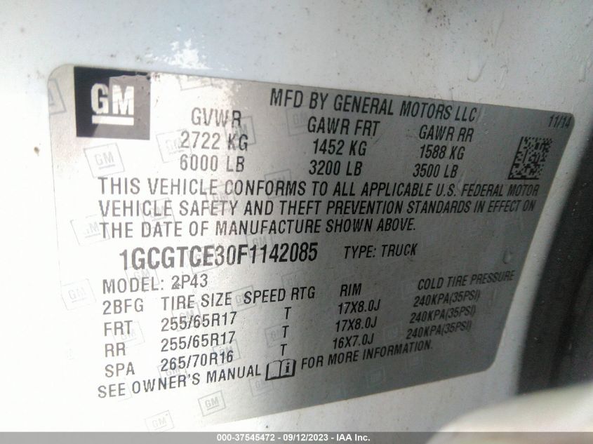 2015 CHEVROLET COLORADO 4WD Z71 - 1GCGTCE30F1142085