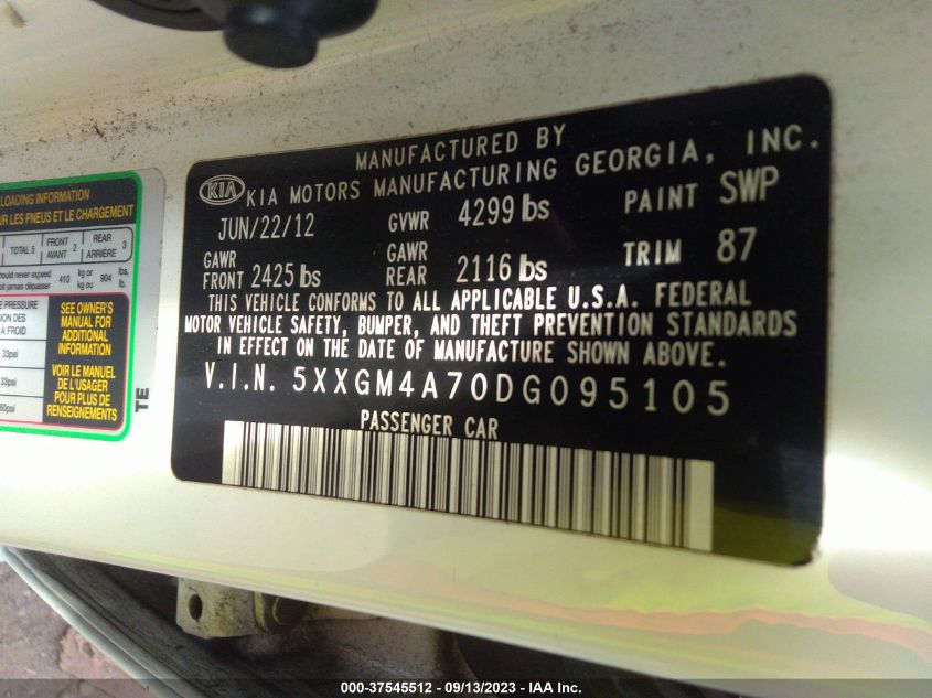 2013 KIA OPTIMA LX - 5XXGM4A70DG095105