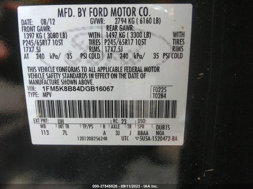 2013 FORD EXPLORER BASE - 1FM5K8B84DGB16067