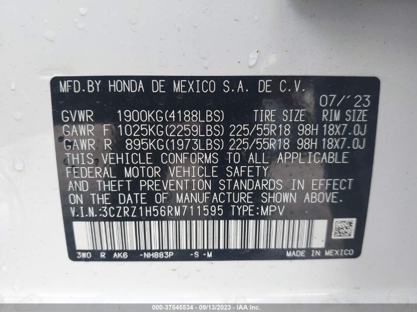 VIN 3CZRZ1H56RM711595 2024 HONDA HR-V SPORT