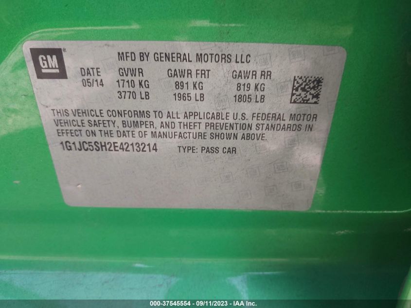 2014 CHEVROLET SONIC LT - 1G1JC5SH2E4213214