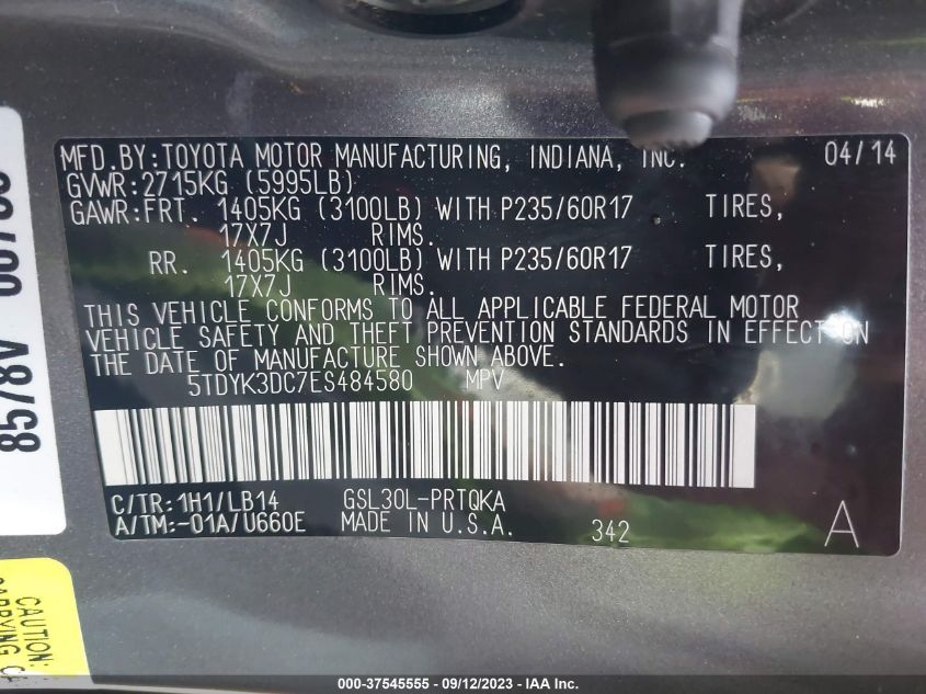 2014 TOYOTA SIENNA XLE/LIMITED - 5TDYK3DC7ES484580