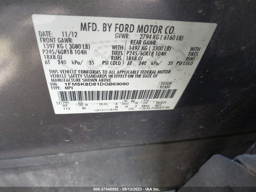 2013 FORD EXPLORER XLT - 1FM5K8D81DGB69080
