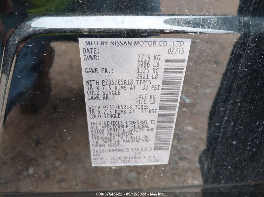2019 INFINITI QX60 LUXE - 5N1DL0MM0KC559373