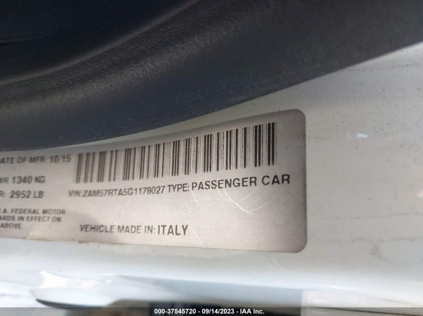 2016 MASERATI GHIBLI S Q4 ZAM57RTA5G1178027
