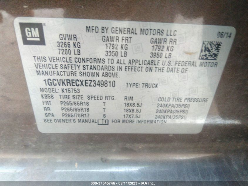 2014 CHEVROLET SILVERADO 1500 LT - 1GCVKRECXEZ349810
