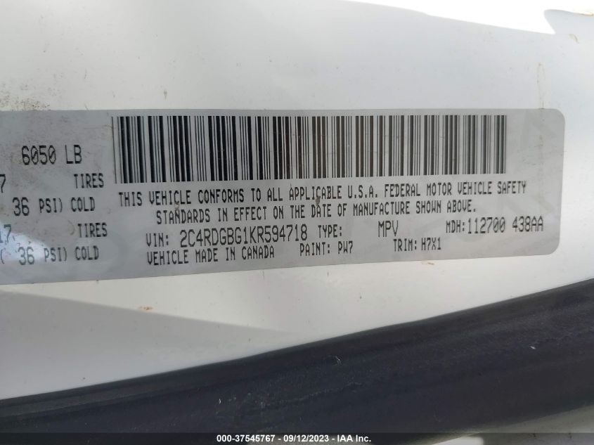 2019 DODGE GRAND CARAVAN SE - 2C4RDGBG1KR594718
