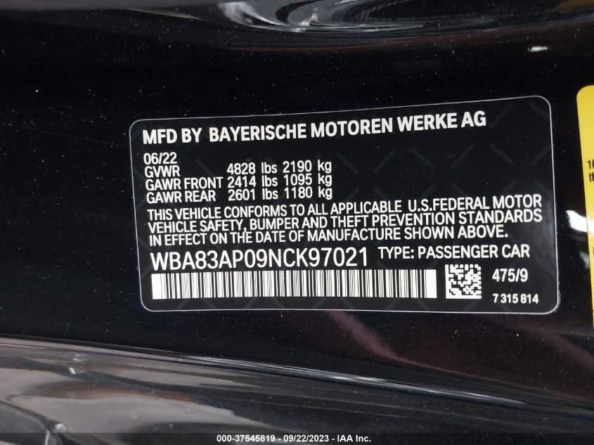 WBA83AP09NCK97021 BMW 4 Series M440I 9