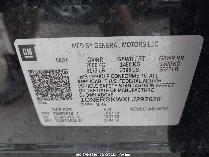 2020 CHEVROLET TRAVERSE LT - 1GNERGKWXLJ297628