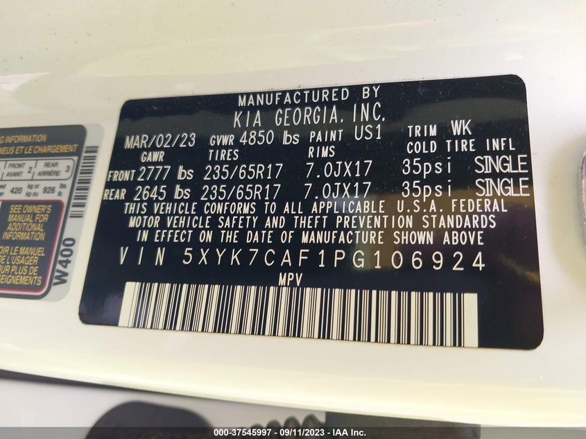 VIN 5XYK7CAF1PG106924 2023 KIA SPORTAGE X-PRO