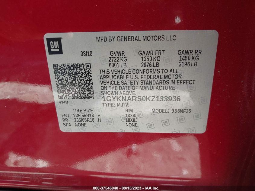 2019 CADILLAC XT5 FWD - 1GYKNARS0KZ133936
