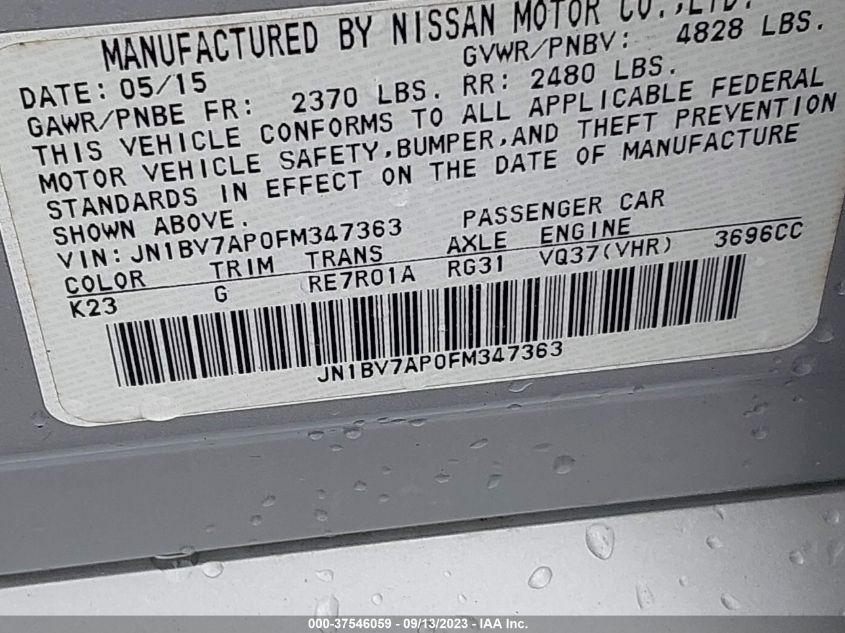 2015 INFINITI Q50 PREMIUM - JN1BV7AP0FM347363