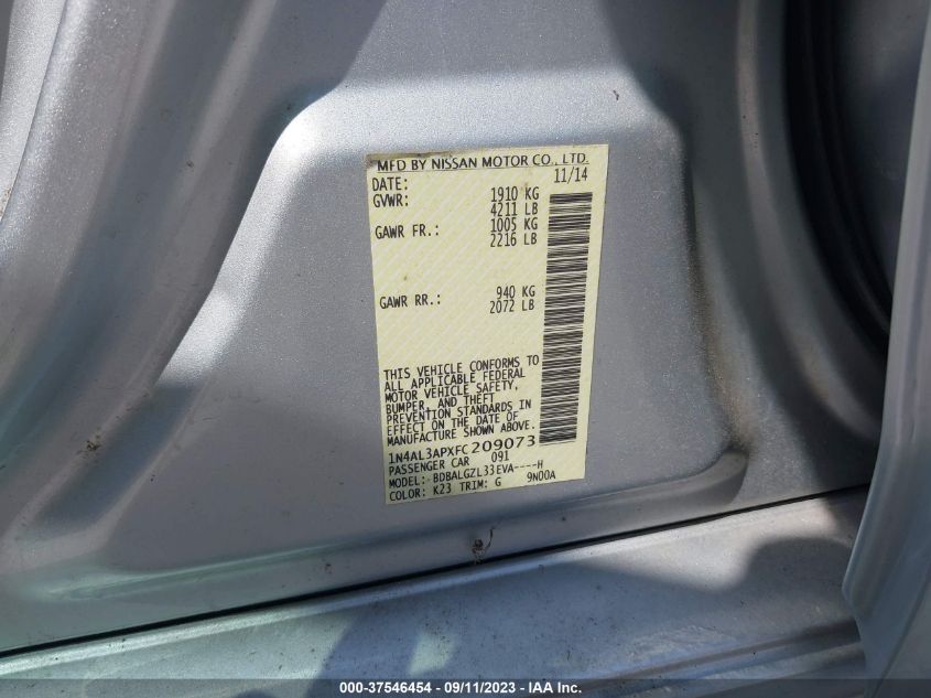 2015 NISSAN ALTIMA 2.5 S - 1N4AL3APXFC209073