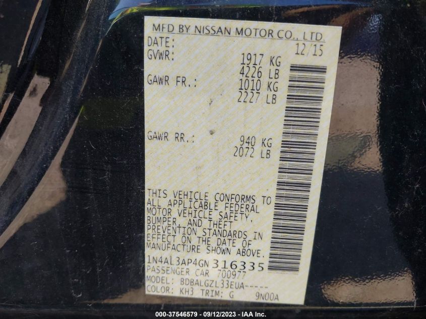 2016 NISSAN ALTIMA 2.5 - 1N4AL3AP4GN316335