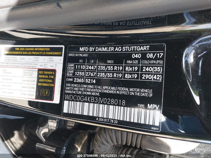2018 MERCEDES-BENZ GLC GLC 300 - WDC0G4KB3JV028018