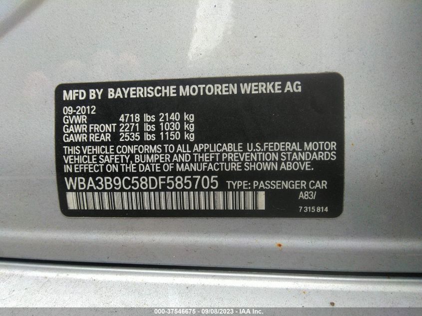 2013 BMW 3 SERIES 335I XDRIVE - WBA3B9C58DF585705