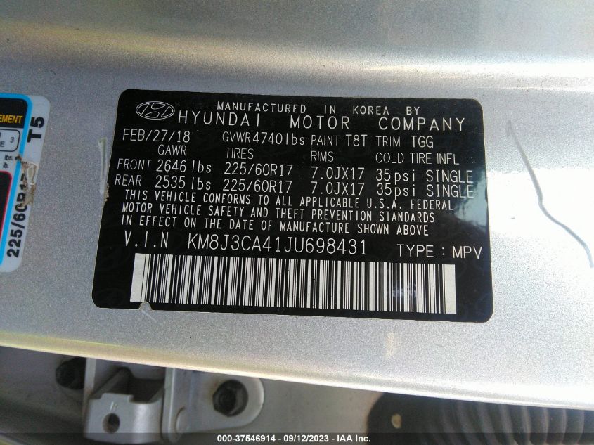 2018 HYUNDAI TUCSON SEL - KM8J3CA41JU698431