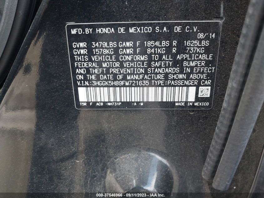 2015 HONDA FIT EX-L/EX - 3HGGK5H89FM721635